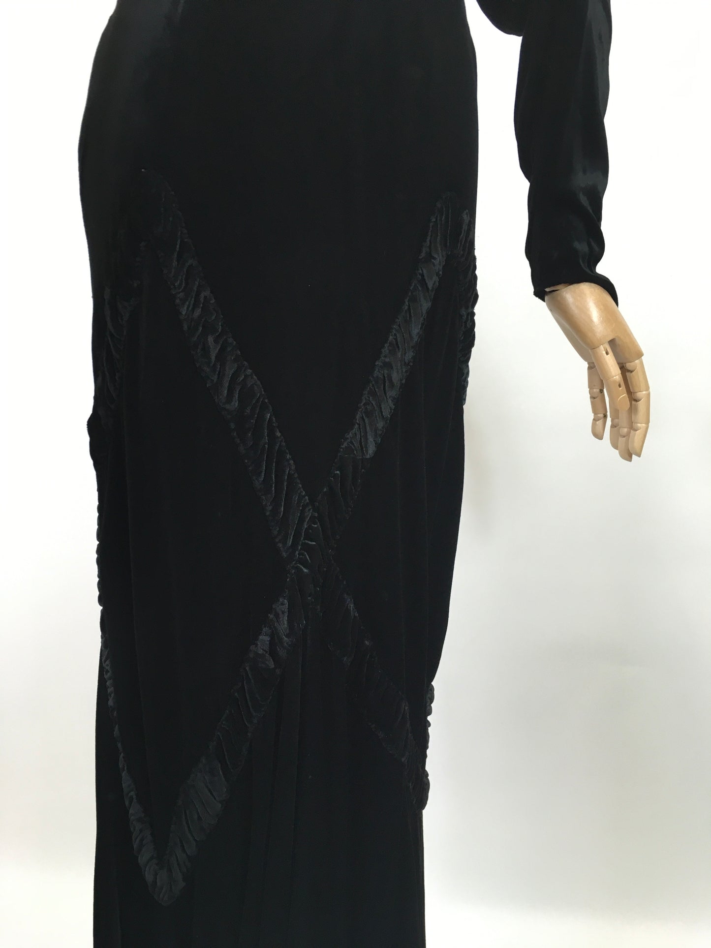 Original 1930's Divine Silk Velvet Evening Gown - With Exquisite Pleated Details and Art Deco Buckle