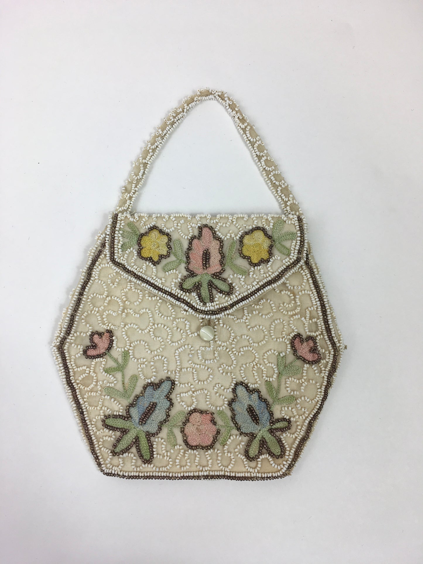 Original 1920's / 1930's Beaded Evening Bag - With Hues of Blush Pinks, Yellows, Blues and Greens