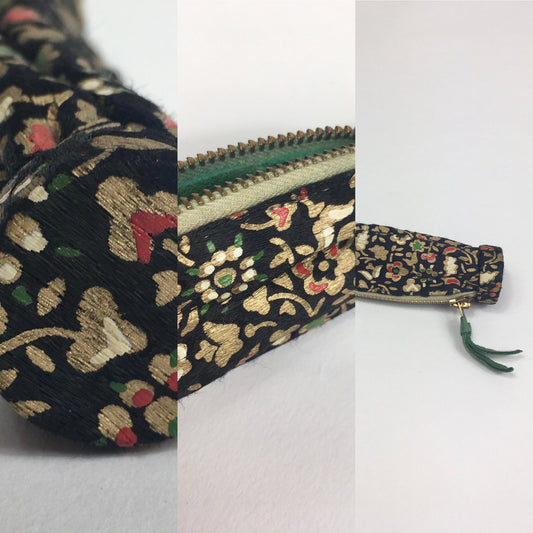 Original 1930’s Handpainted Expandable Coin Purse - In An Exquisite Floral in Gold, Green and Red