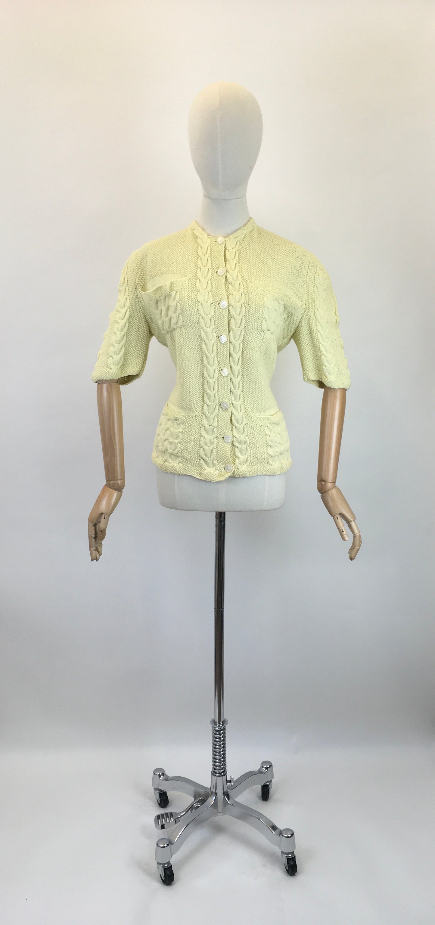 1940’s style Stunning Knitted Cardigan in Soft Lemon - Amazing Back Panel Detailing