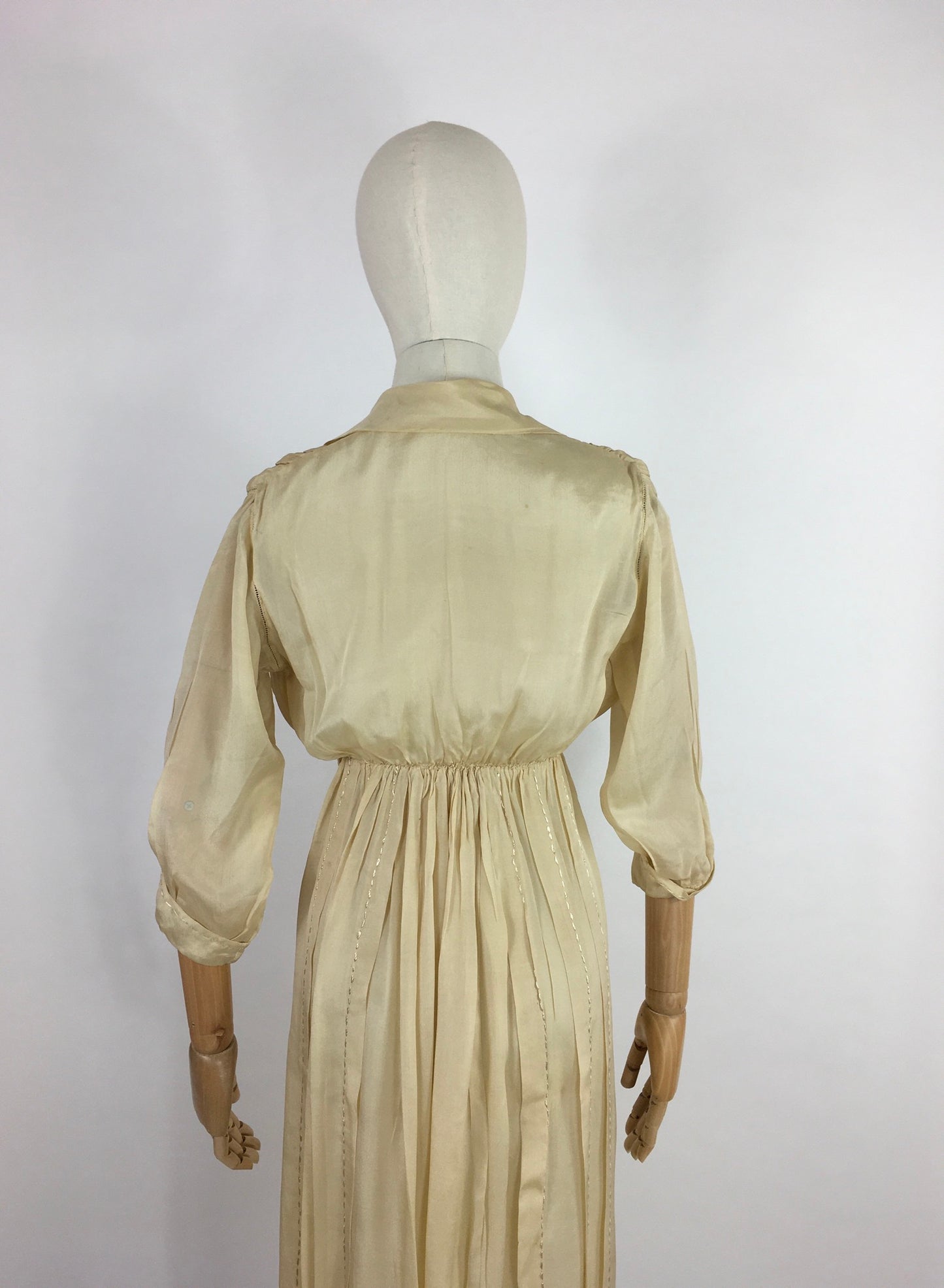 Original Early 1910’s Dress - Made from The Most Beautiful Buttermilk Cream Raw Silk with Exquisite Antique Detailing