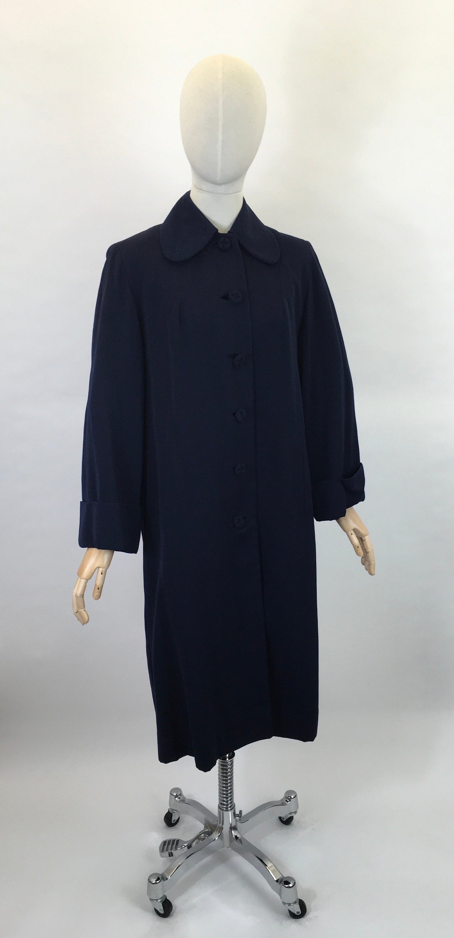 Original 1940’s Navy Gabardine Coat - A Lovely 40’s Silhouette with Beautiful Details