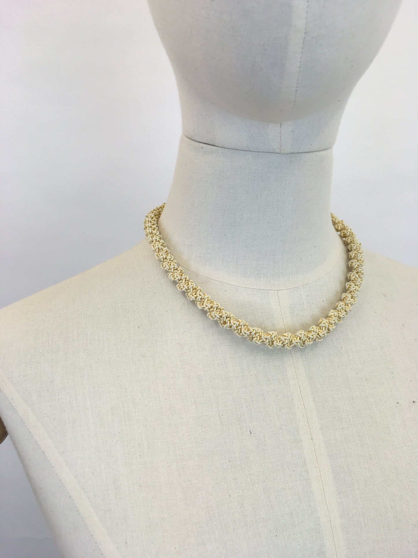 Original 1940s Telephone Cord ‘ Scoobie ‘ Necklace - In A Corn Colourway, Mixture of Cream and Yellow Wirework