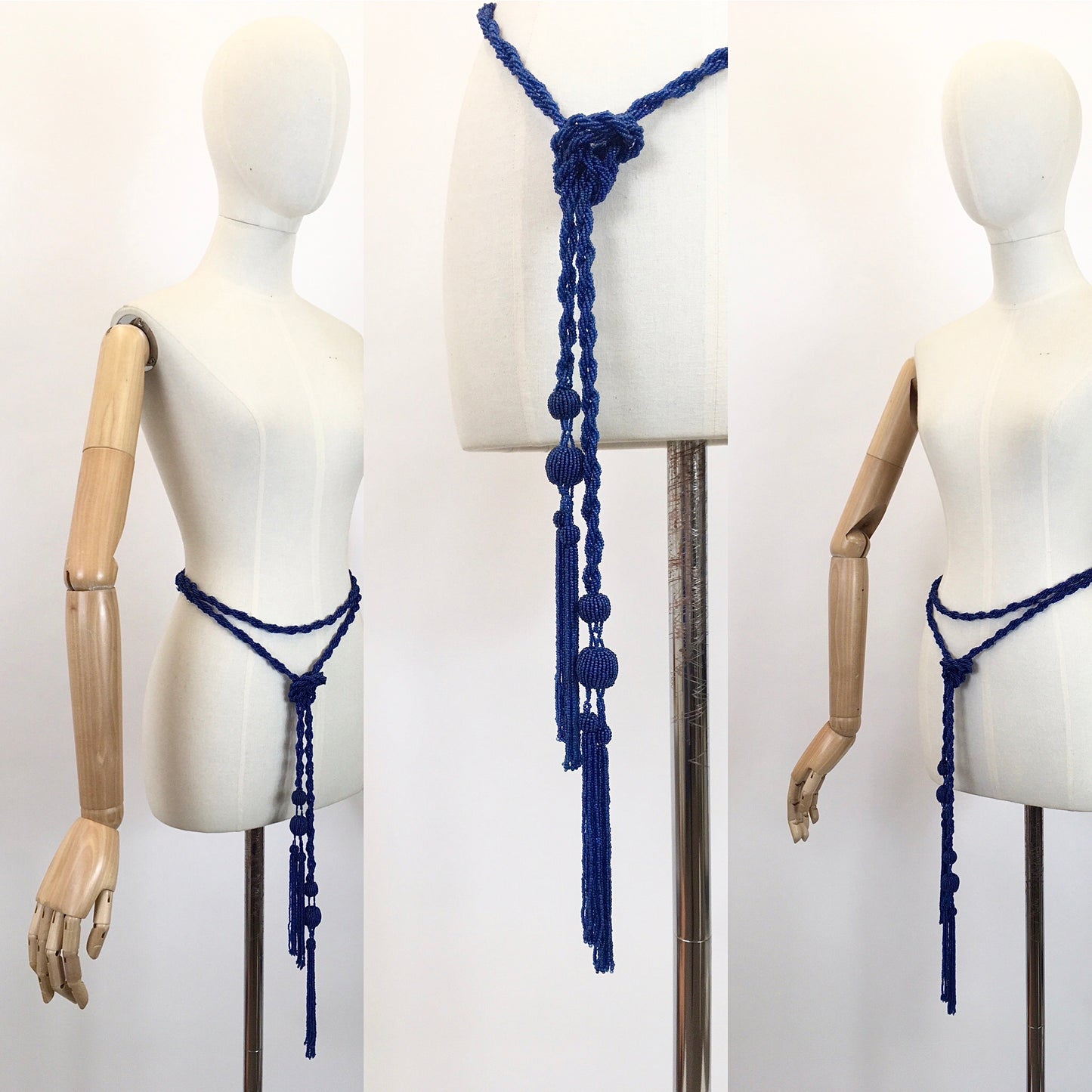 Original 1920's Sublime Beaded Tassel Belt - In a Stunning Cobalt Blue