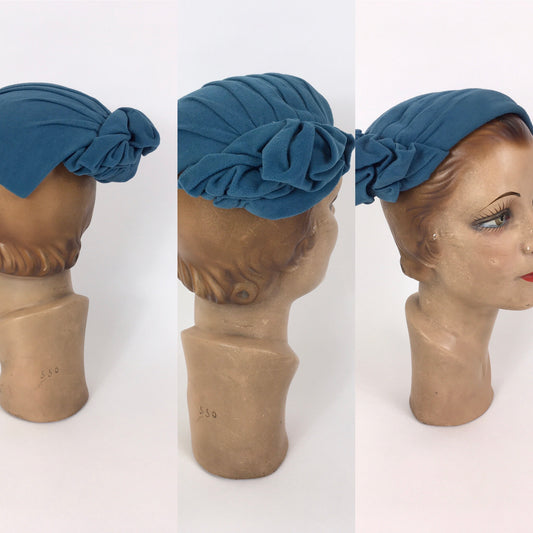 Original Late 1940’s early 1950’s Darling Structured Hat - In A Warm Teal