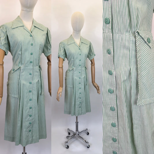 Original 1940’s Green & White Striped Dress - ‘ Joyce the Bright’ Patented Label