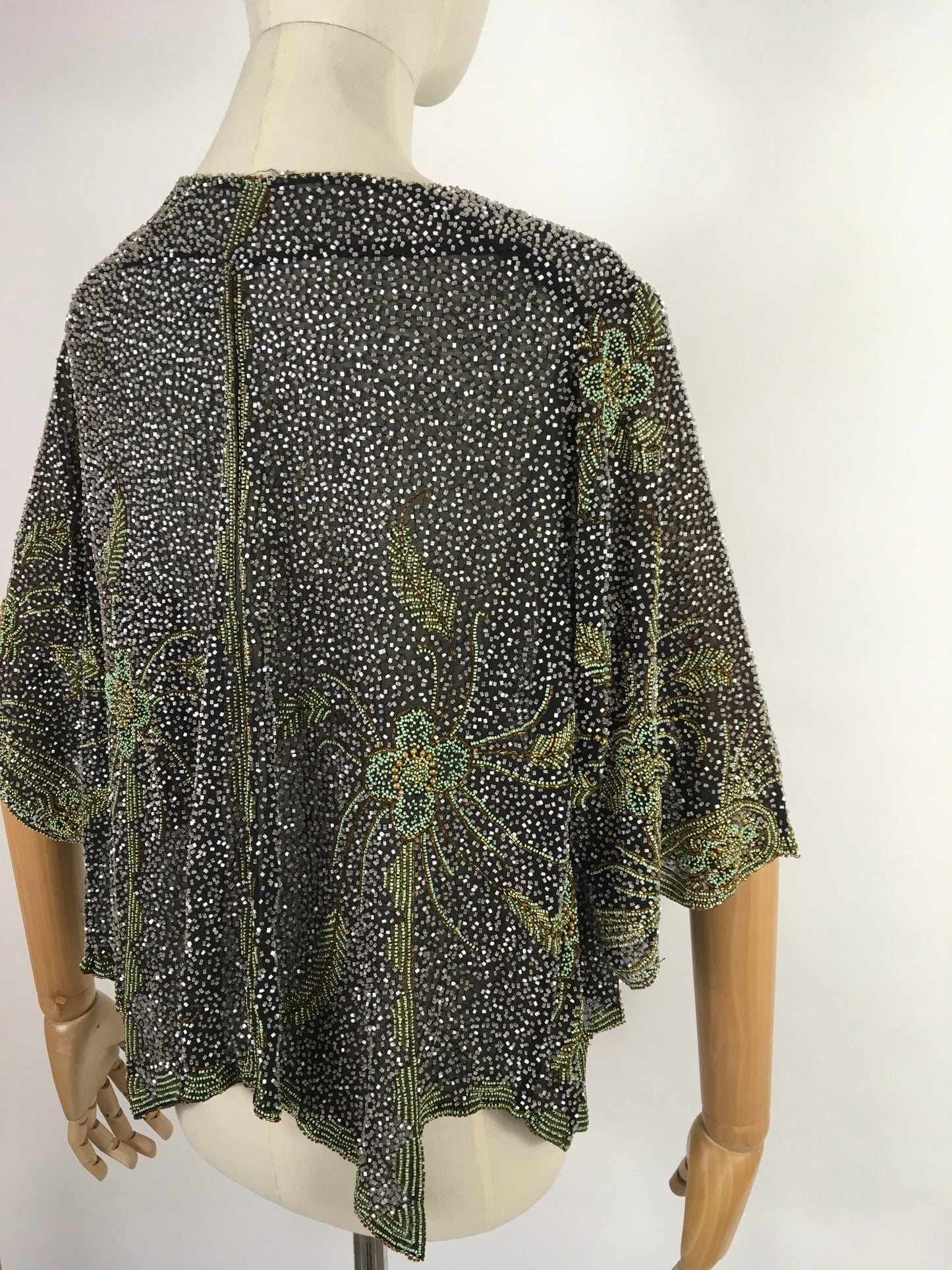 Original 1930s Exquisite Beaded Capelet - Museum Worthy In all its Beauty Fully Beaded In Black, Gold and Deco Green Beads