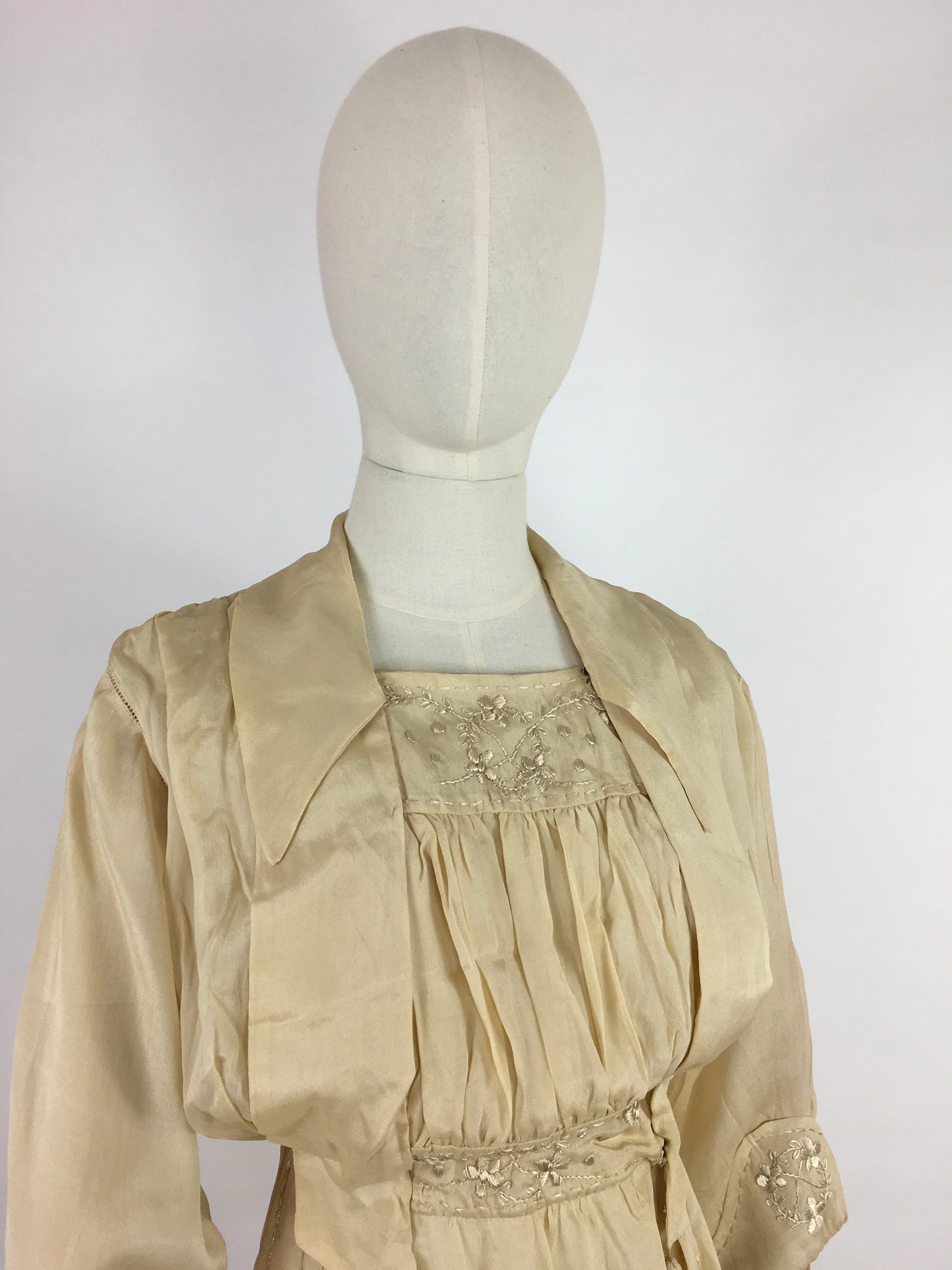 Original Early 1910’s Dress - Made from The Most Beautiful Buttermilk Cream Raw Silk with Exquisite Antique Detailing