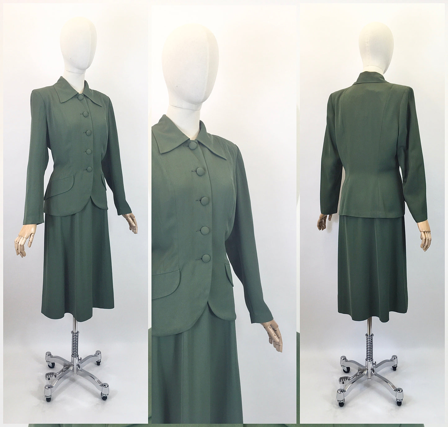 Original 1940's Fabulous 2pc Gabardine Suit - In A Soft Sage Green