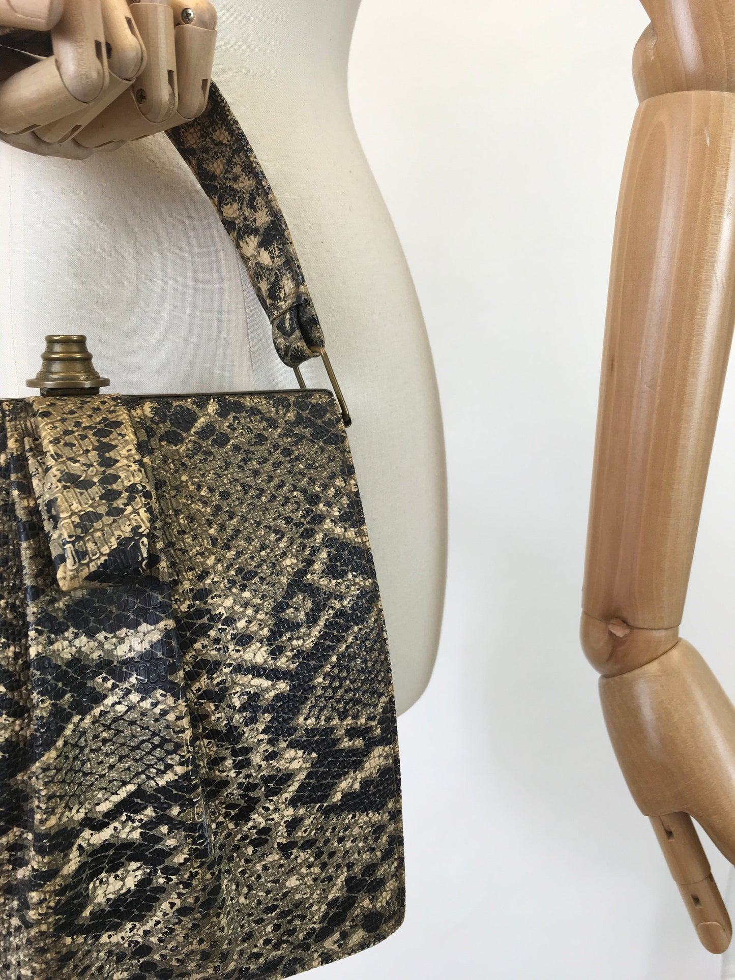 Original 1940's Sensational Snakes Skin Handbag - With Gold Details