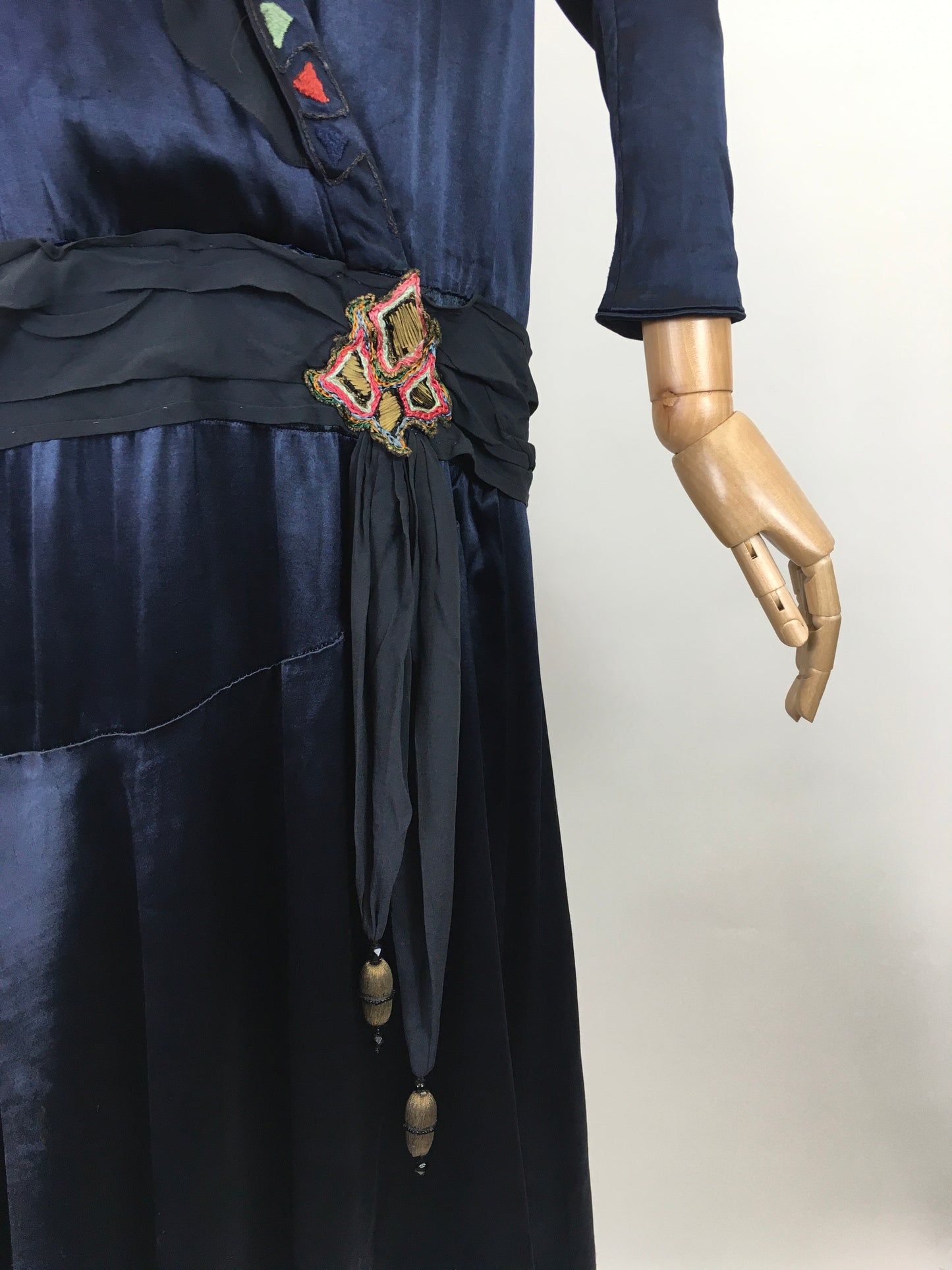 Original 1920's Sensational Navy Dress - With Exquisite Lame Embroidered Details