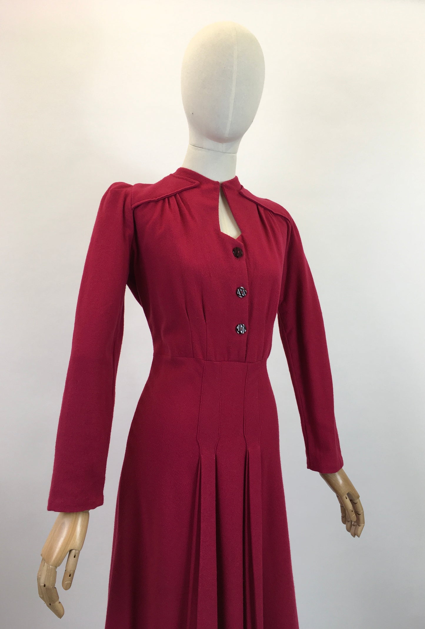 Original 1940's Early CC41 Woollen Dress - In A Bright Raspberry Red