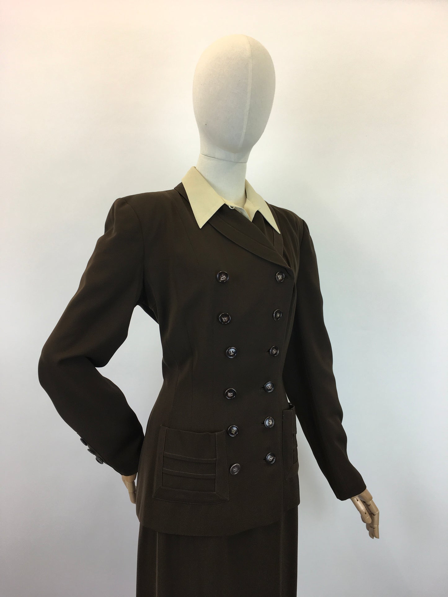 Original 1940's Sensational Chocolate Brown 2pc Suit - With Exquisite Detailing