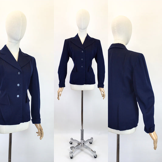 Original 1940’s Beautiful Navy Jacket - With A Classic 1940’s Silhouette and Details