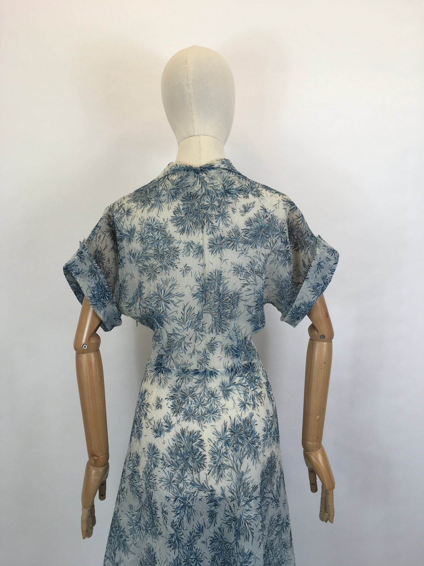 Original Early 1950’s Sheer Nylon Floral Dress - In A Lovely Soft Blue Floral