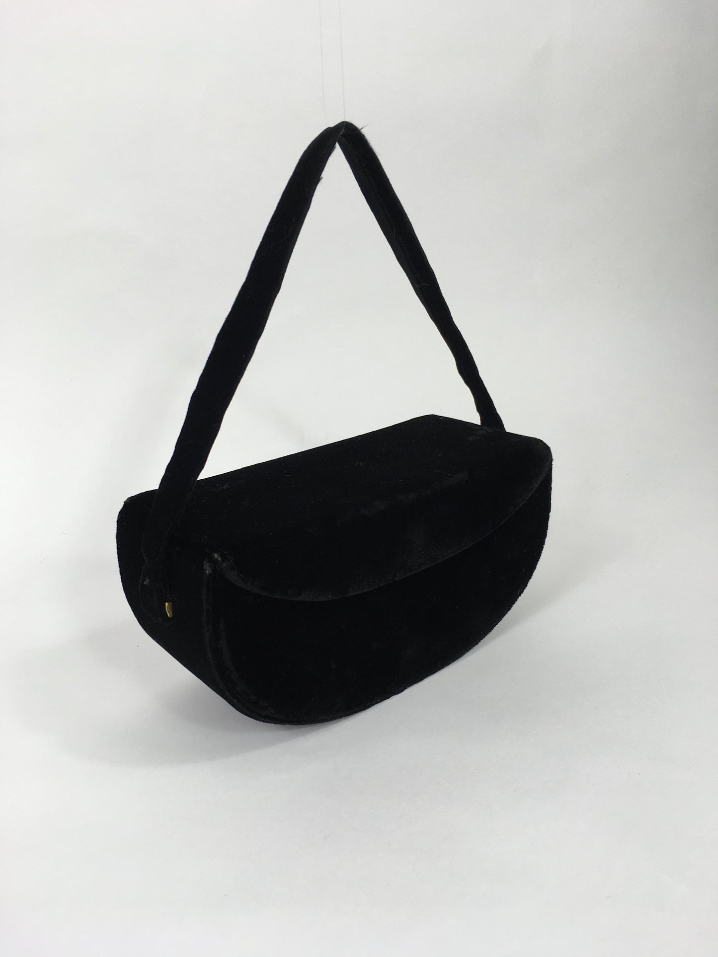 Original 1940’s Black Velvet Evening Box Bag - In a Lovely Half Moon Shape