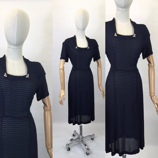 Original 1940’s Dress By ‘ Youth Guild of Boston ‘ - Made From A Lovely Sheer Rayon In Navy