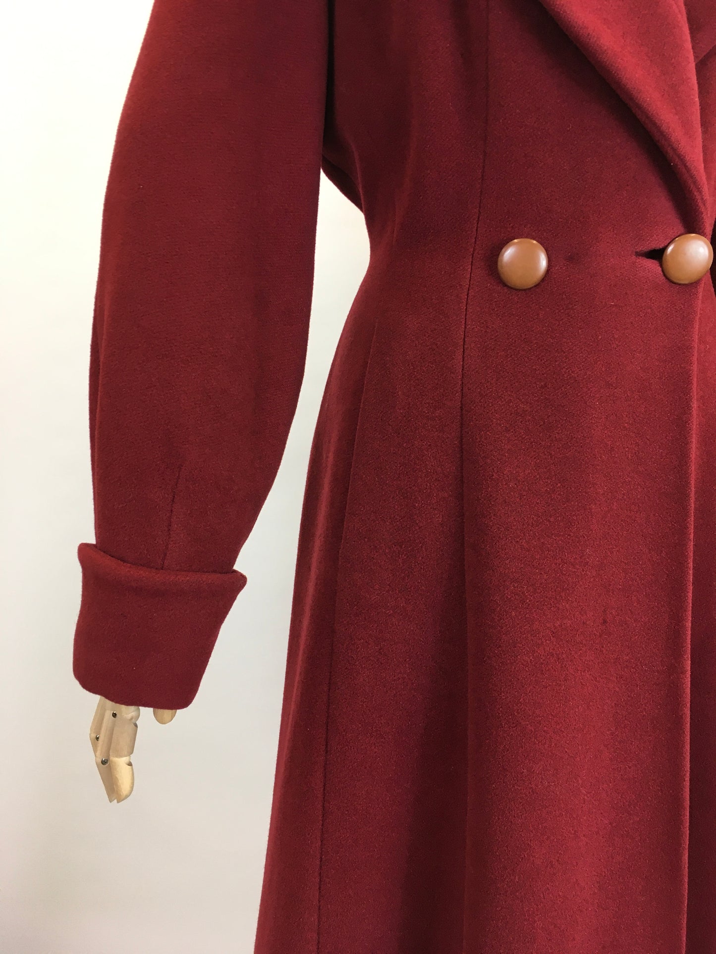 Original 1940’s SENSATIONAL Russet Red Princess Coat - Lovely Shaped Shawl Collar and Cuffs