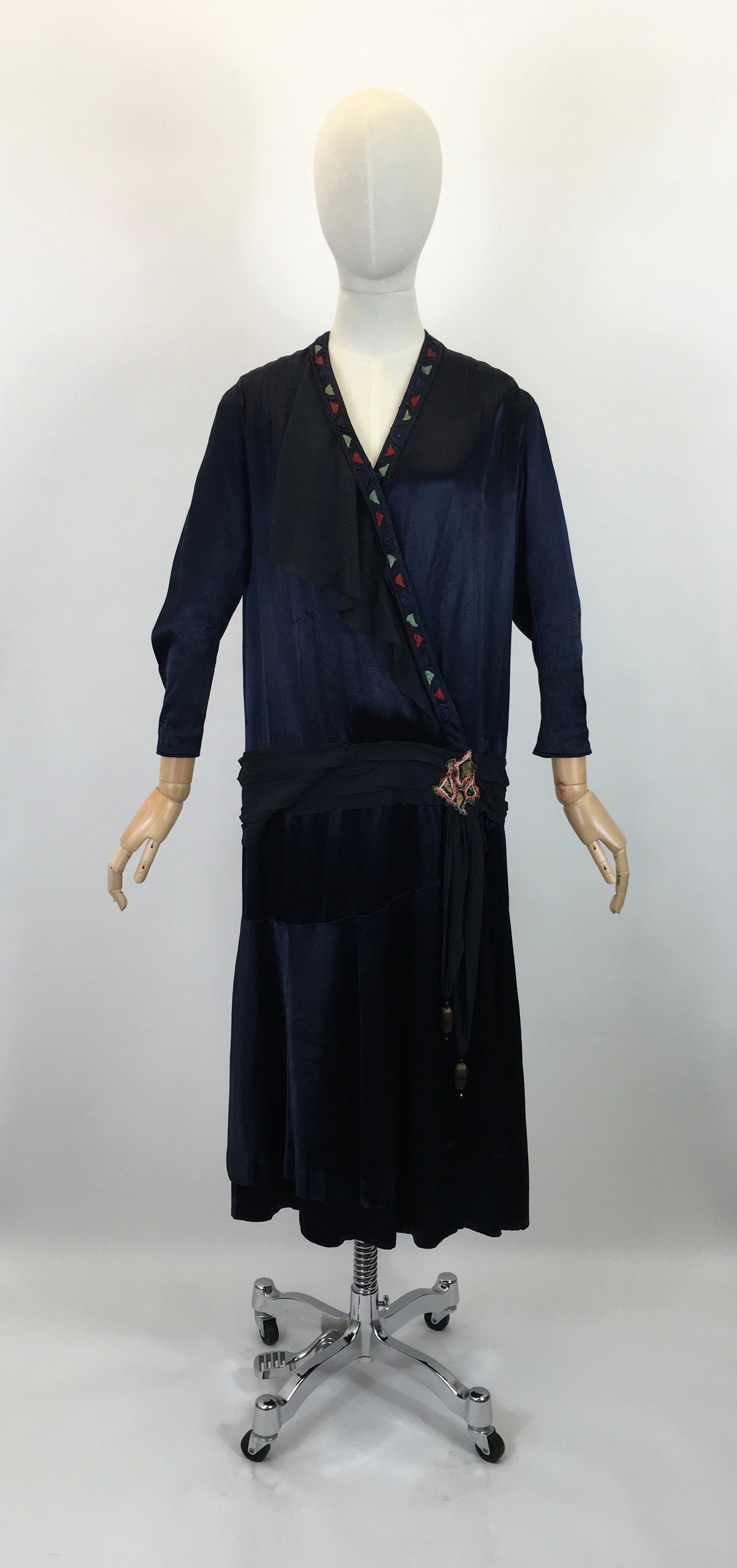 Original 1920's Sensational Navy Dress - With Exquisite Lame Embroidered Details