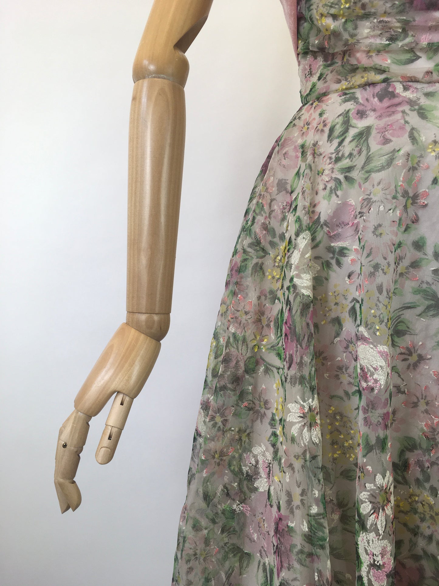 Original 1950's SENSATIONAL Floral Dress - By ' Sambo Fashions' with Boning and Velvet Trim