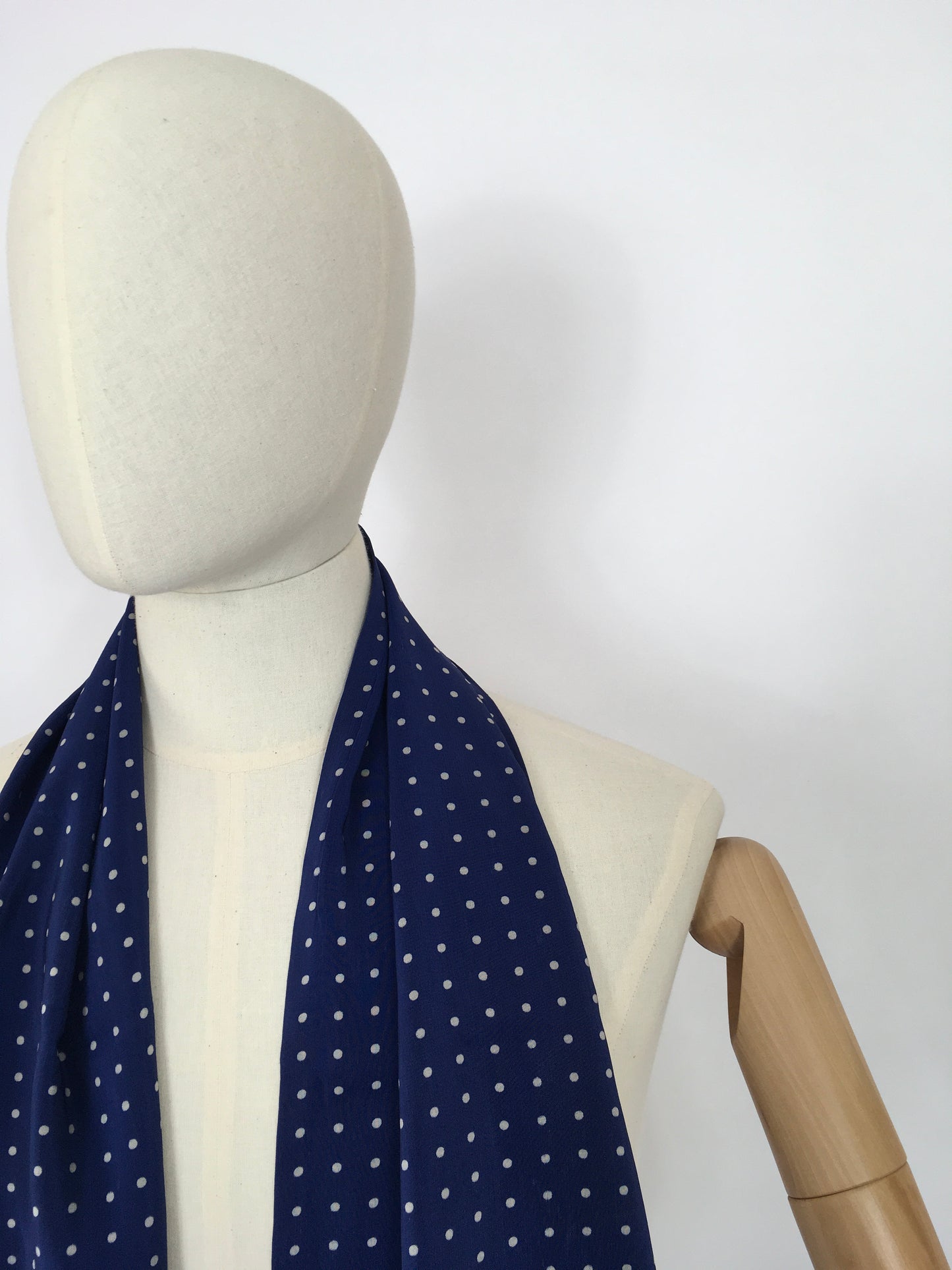 Original 1940’s Mens ‘  Tootal ‘ Silk Scarf - In a Lovely Airforce Blue and White Polka Dot