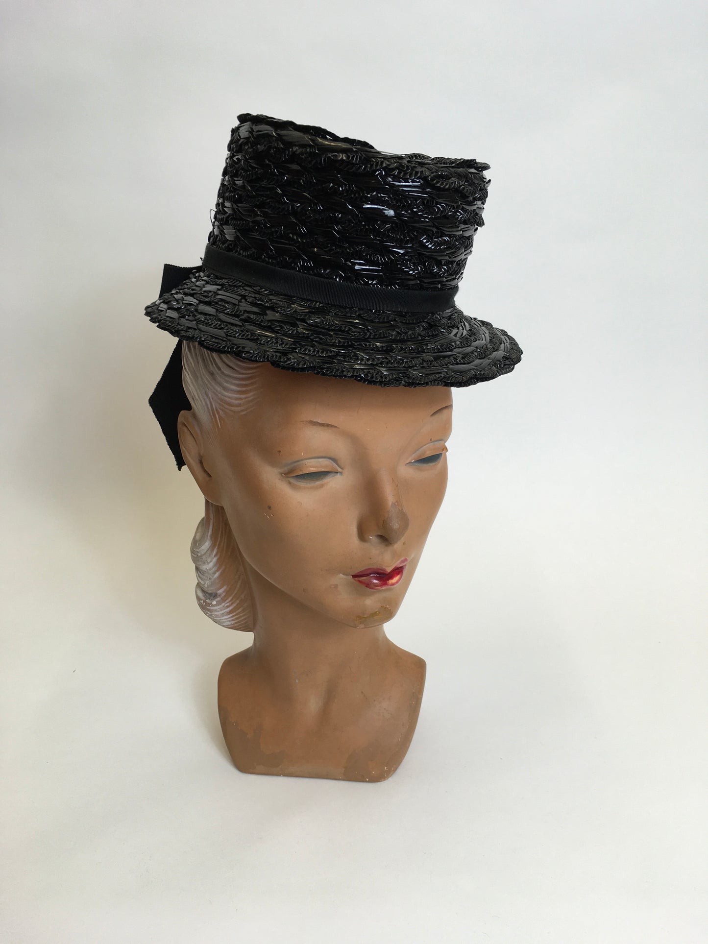 Original 1940’s Black American Topper Hat - Fabulous Iconic Shape With Grosgrain Bow