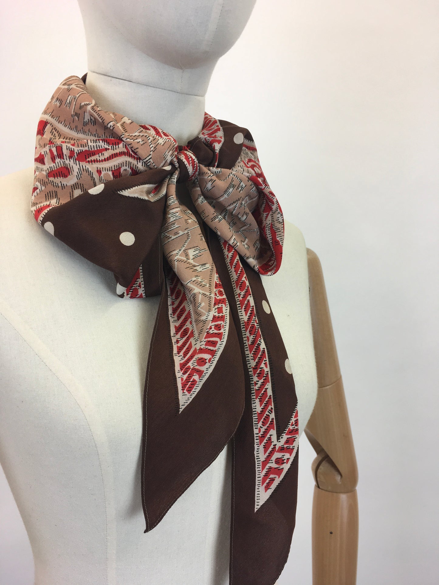 Original 1930's Stunning Art Deco Pointed Scarf - In Browns, Reds, Coffee and Caramel