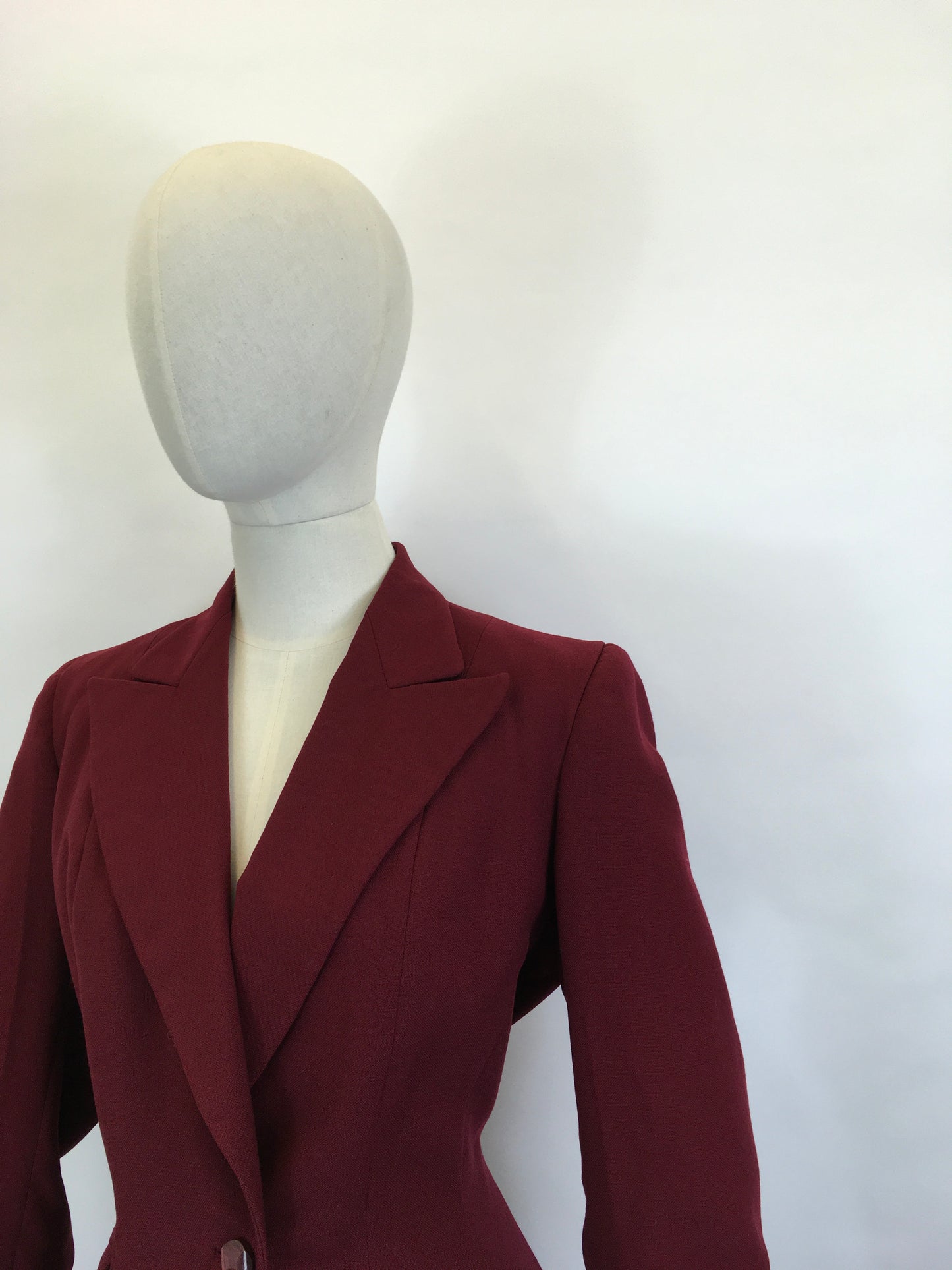 Original 1940’s Beautiful Longline Fitted Jacket - In A Rich Wine Colouring