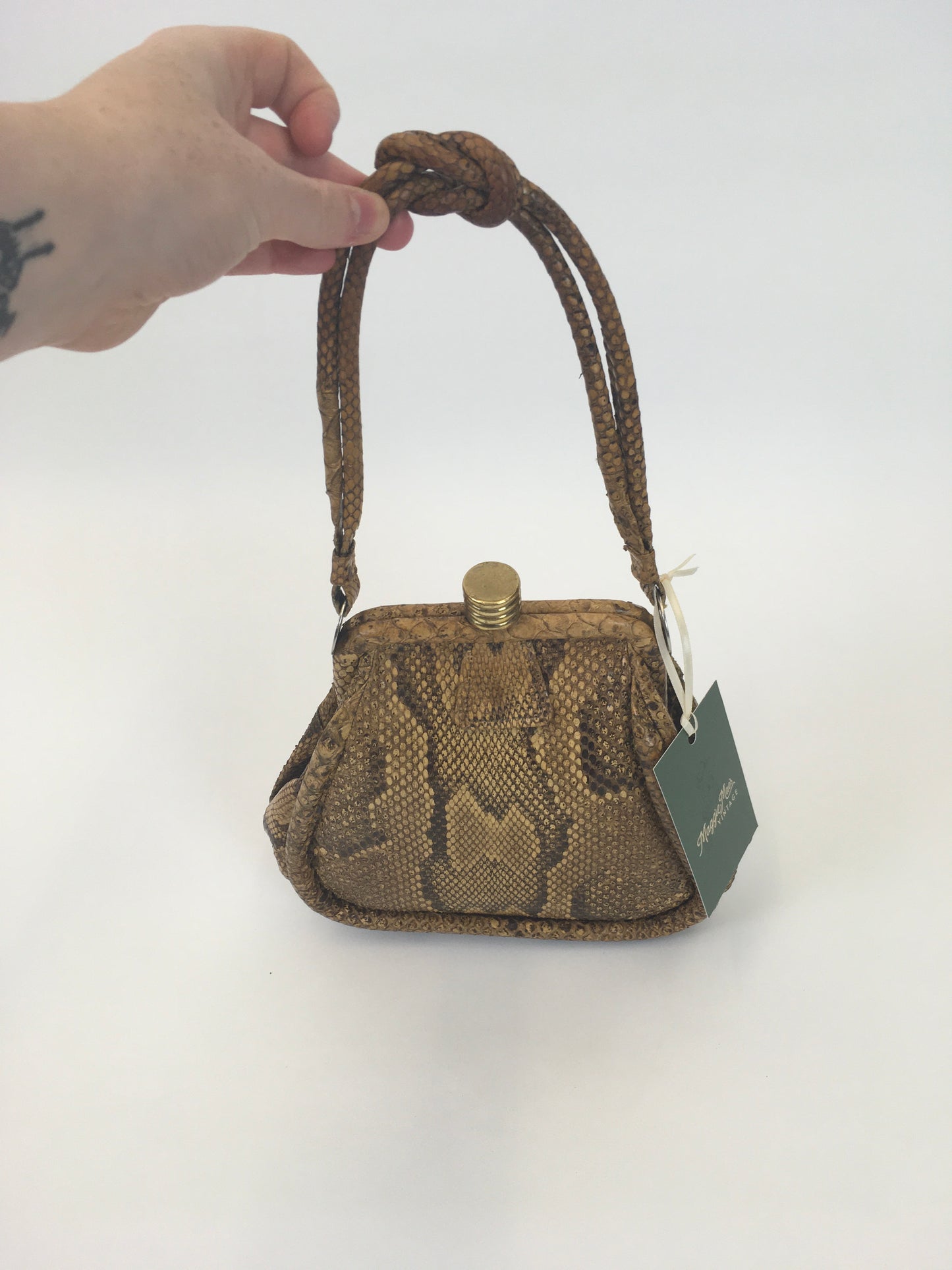 Original 1930s Python Skin Handbag - In a Fabulous Shape with Knotted Handle Detailing