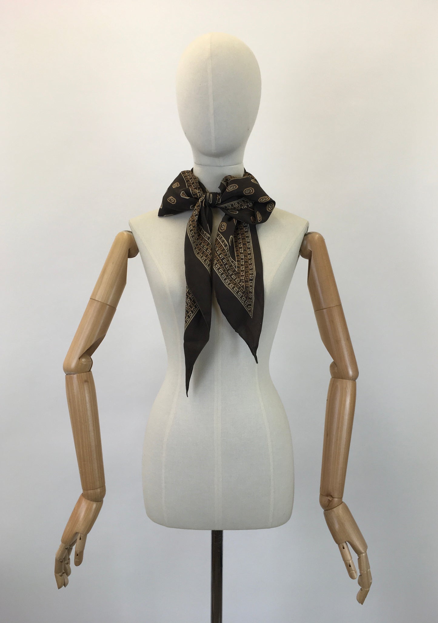 Original 1930's Art Deco Pointed Scarf in Silk - In A Paisly Print Warm Browns and Golds