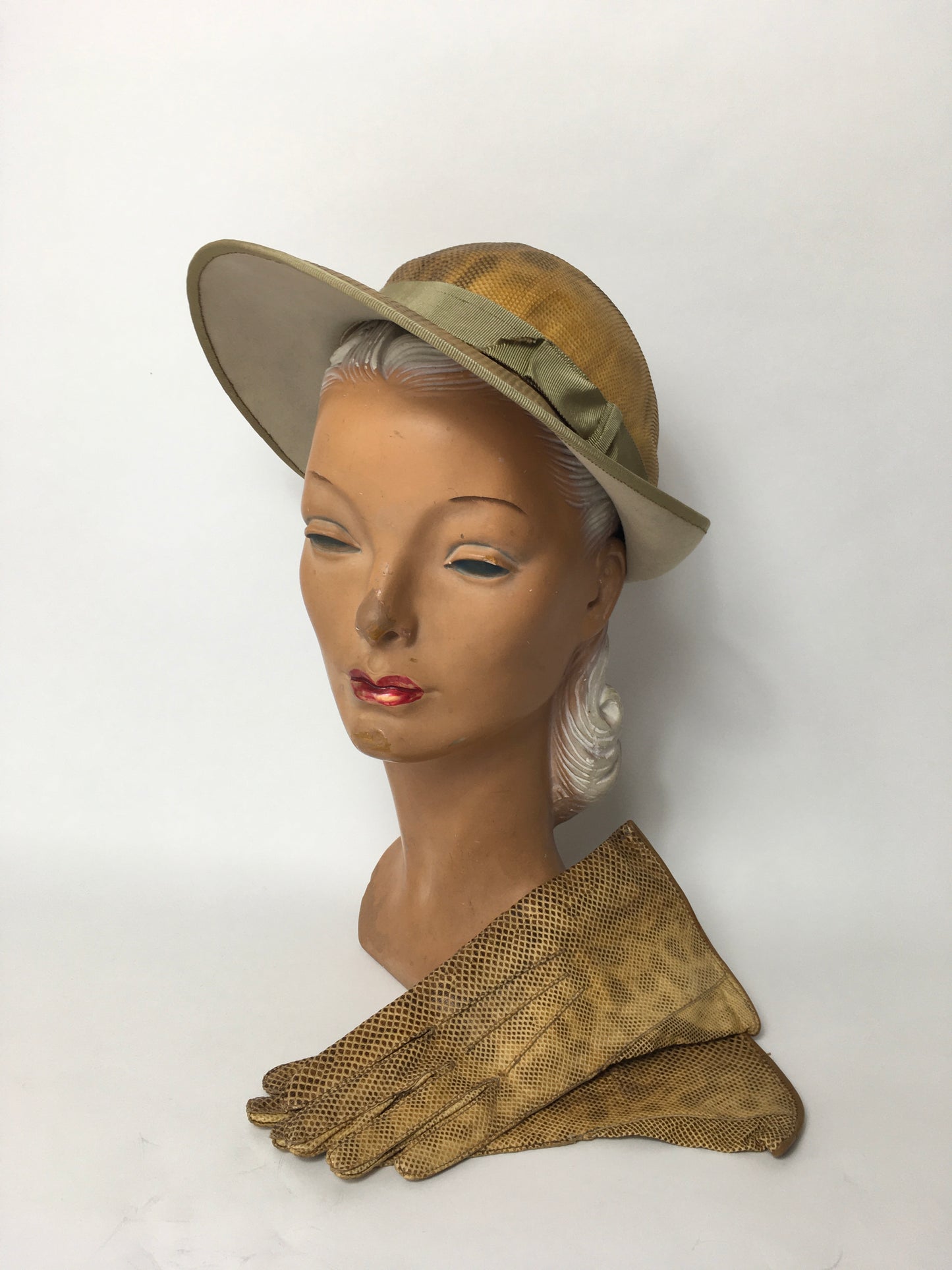 Original 1930’s Matching Snakeskin Cloche Hat & Gloves Set - Festival of Vintage Fashion Show Exclusive