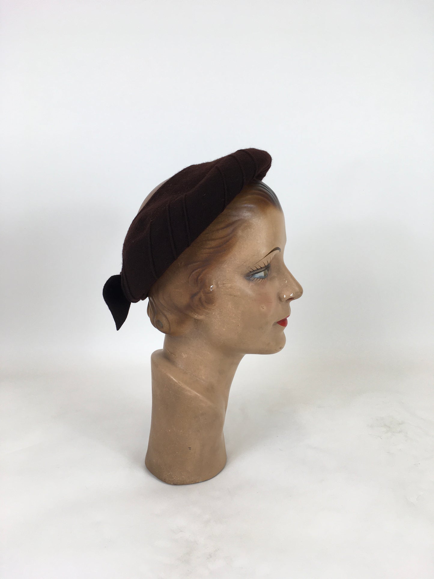 Original 1940's Open Crown Halo Hat - In Chocolate Brown