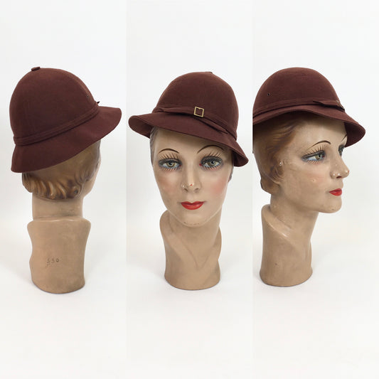 Original 1930's Sensational Sportswear Hat - In A Divine Warm Brown