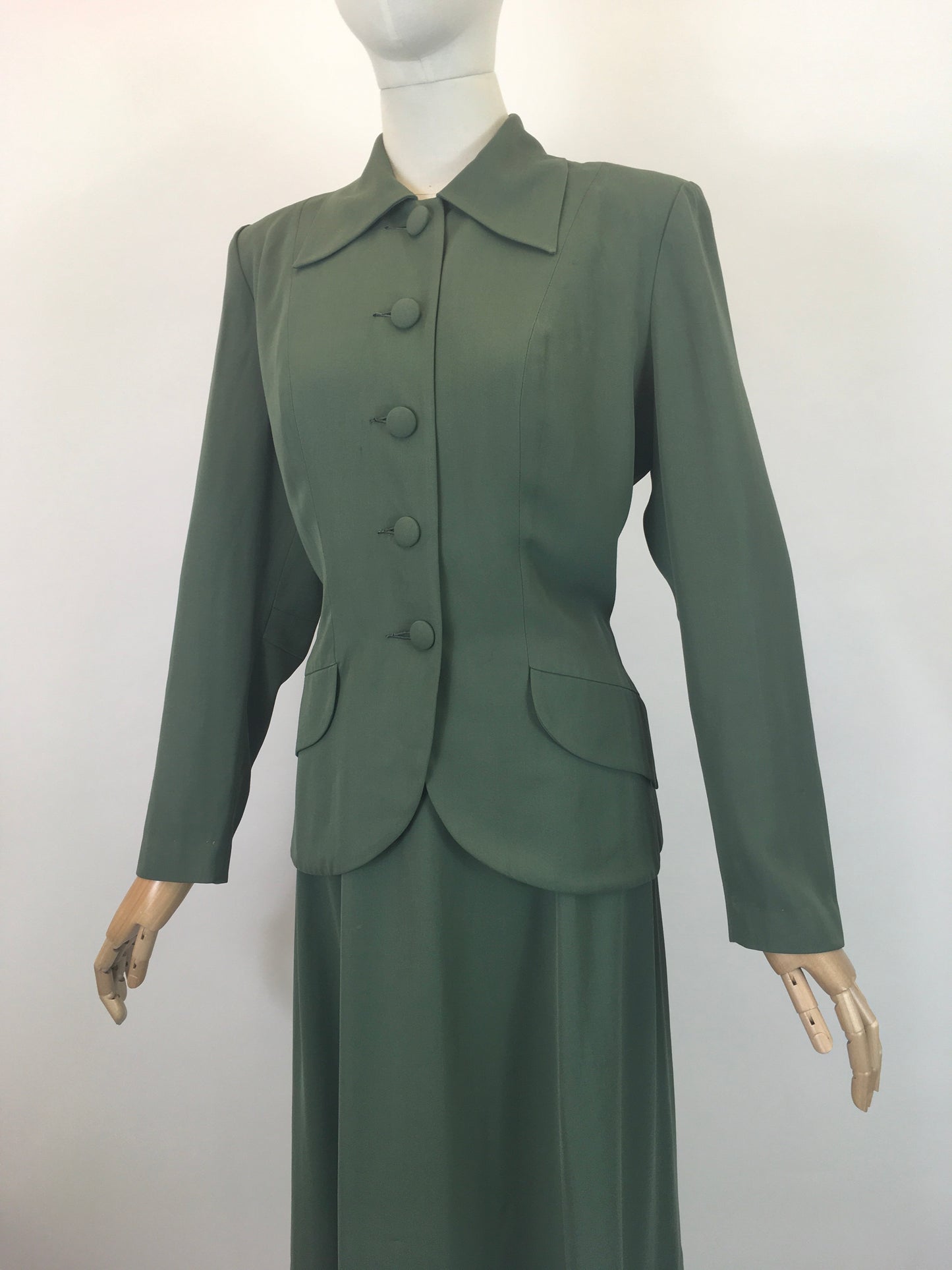 Original 1940's Fabulous 2pc Gabardine Suit - In A Soft Sage Green