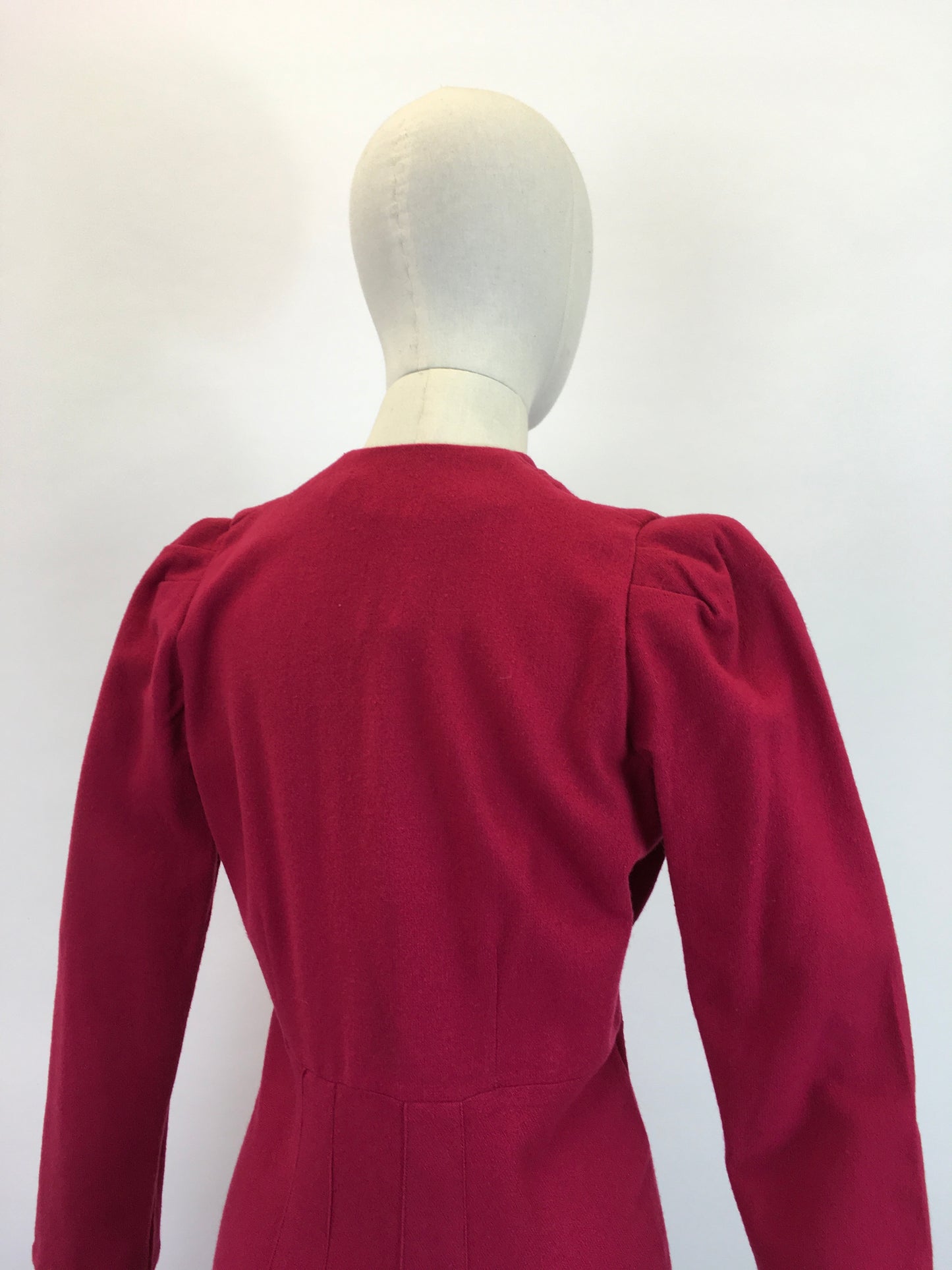 Original 1940's Early CC41 Woollen Dress - In A Bright Raspberry Red