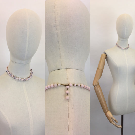 Original 1950s Pale Pink Novelty Dice Necklace - Made From Milk Bottle Glass