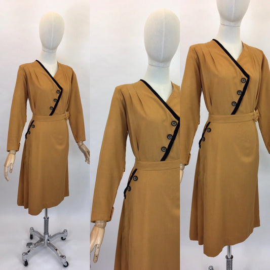 Original Late 1940’s Stunning Dress With Asymmetric Detailing - In A Perfect Shade Of Pumpkin Spice
