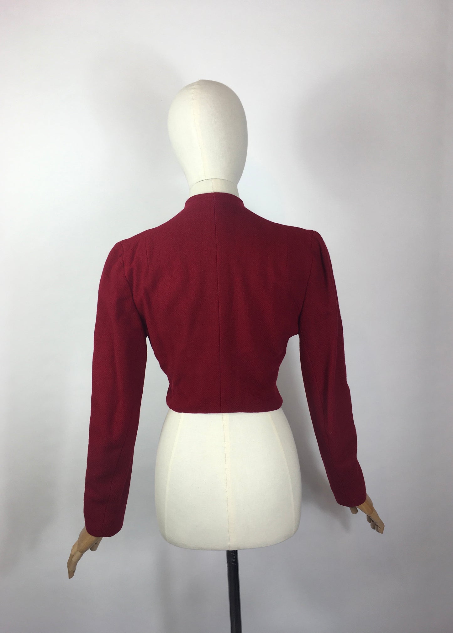 Original 1940’s American Cropped Jacket - In A Lovely Deep Wine Red Wool