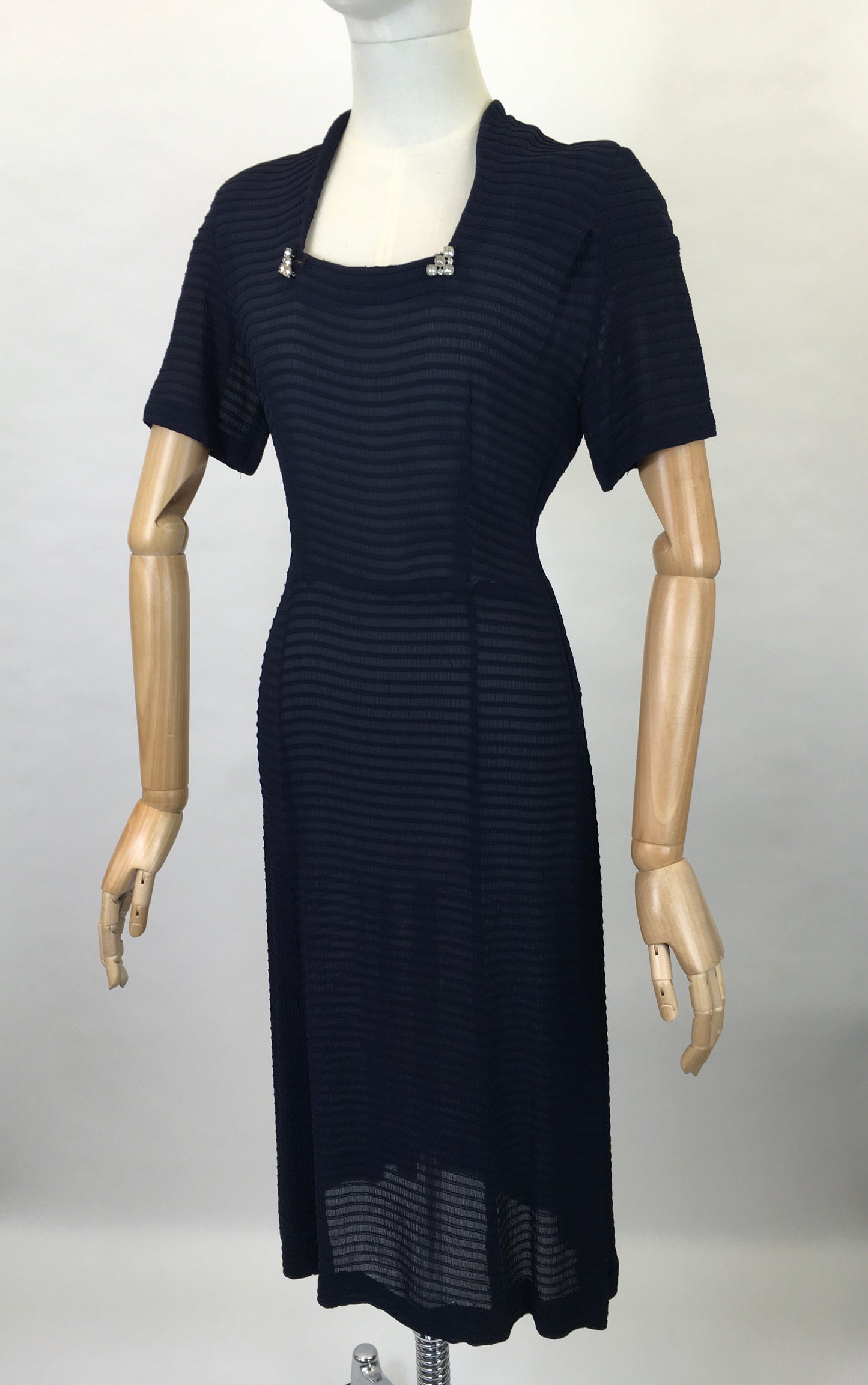 Original 1940’s Dress By ‘ Youth Guild of Boston ‘ - Made From A Lovely Sheer Rayon In Navy