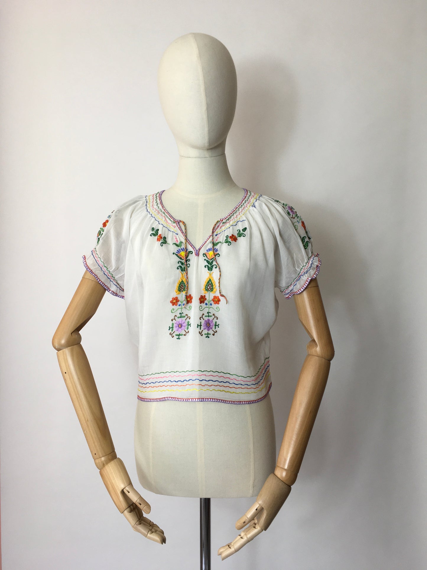 Original 1940’s Embroidered Blouse - Featuring Beautiful Embroidered Detailing in Rainbow Colours