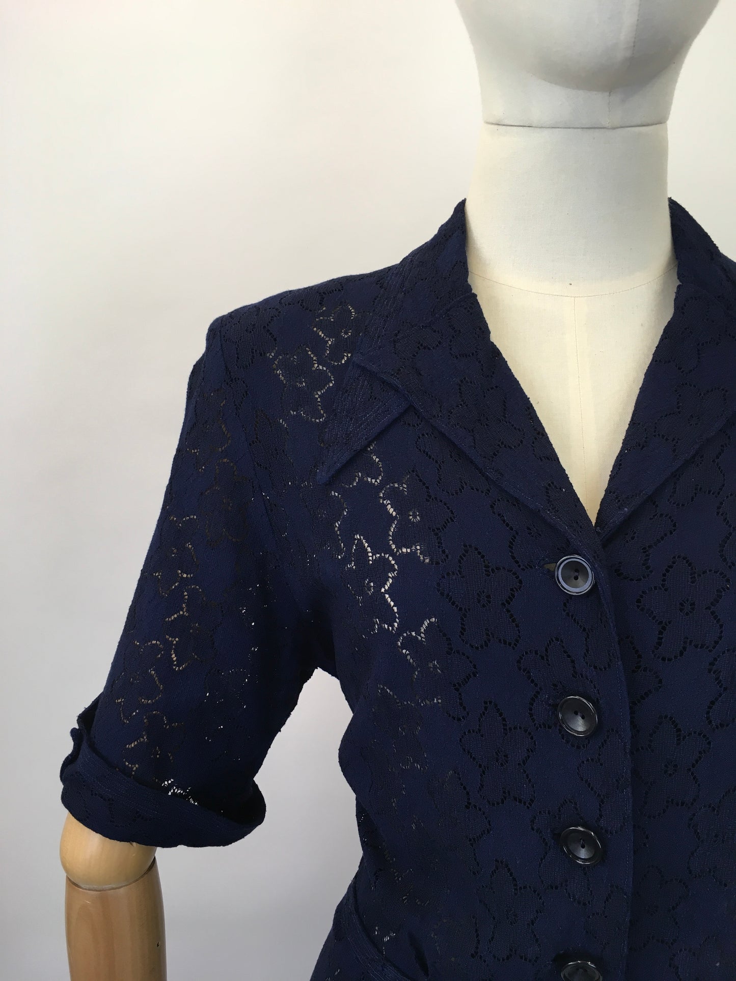 Original 1930's Stunning Lace Dress in a Classic Navy - With Exquisite Details