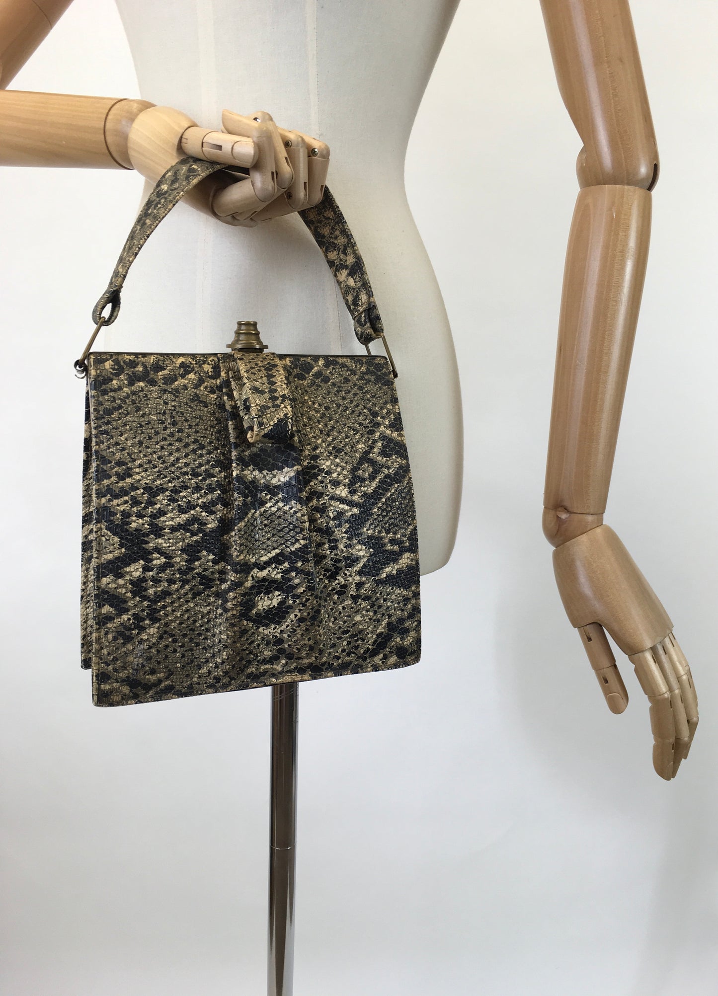 Original 1940's Sensational Snakes Skin Handbag - With Gold Details