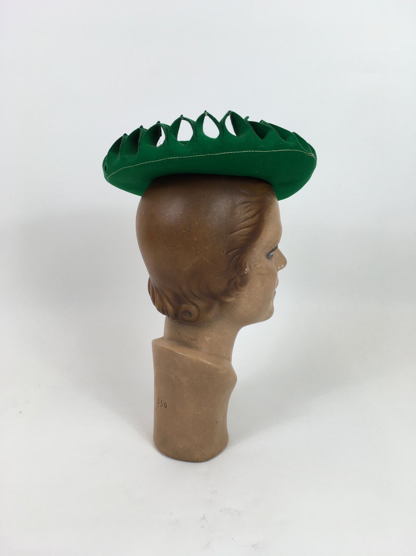 Original 1940’s SENSATIONAL Bottle Green Pancake Hat - With Cutwork and Multi Colour Veiling