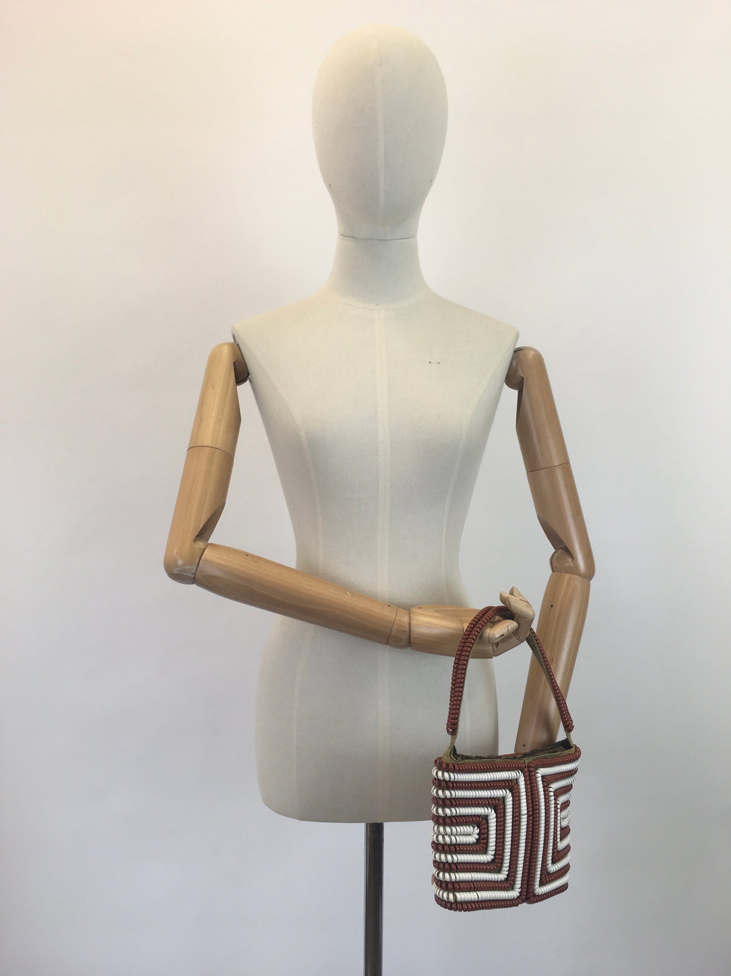 Original 1940's Stunning Telephone Cord Handbag - In Brown and Ivory