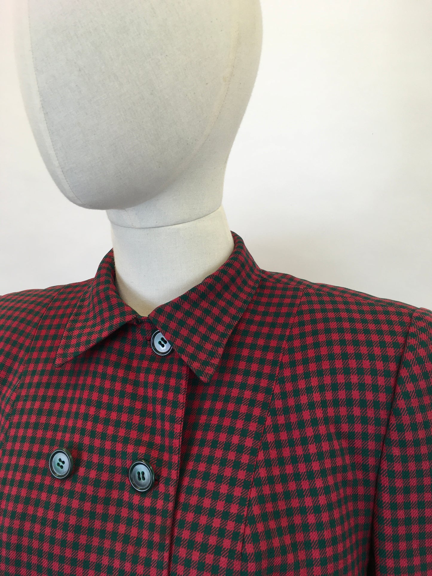 Original 1940’s American Double Breasted Jacket - In A Lovely Red & Green Check Suiting Cloth