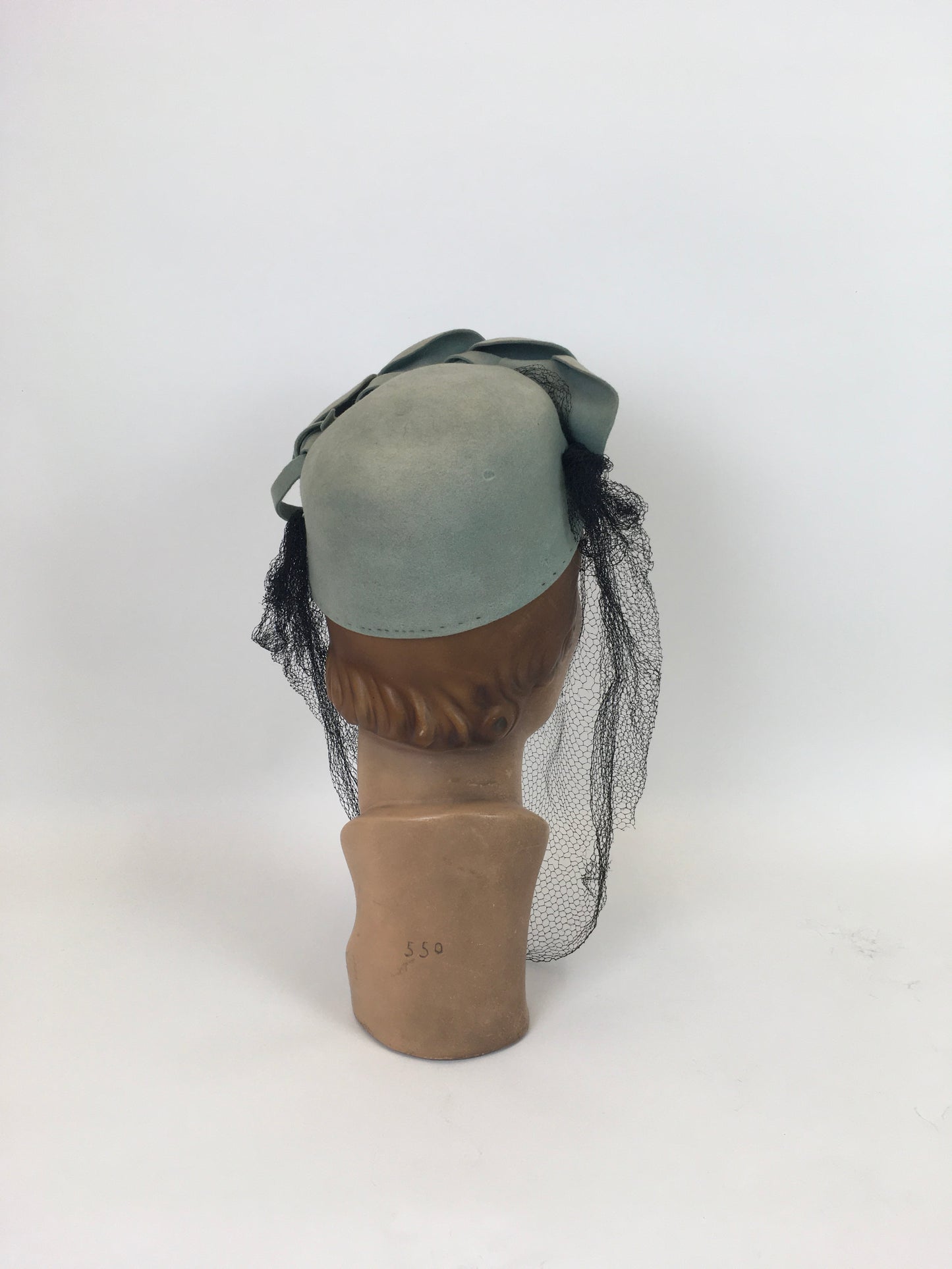 Original 1940’s Darling American Hat in Pale Duck Egg - With Flora Embellishments and Veiling