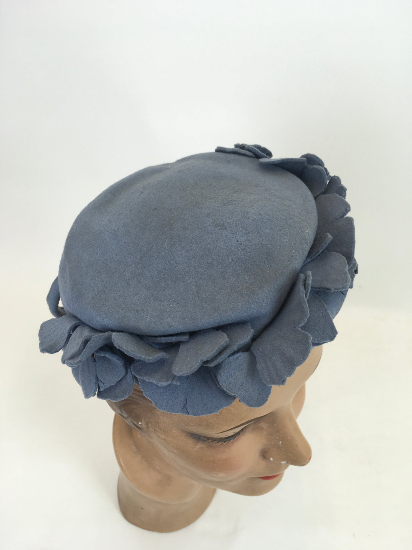 Original 1940’s New York Creations Felt Topper Hat - With Floral Adornment in Cornflower Blue