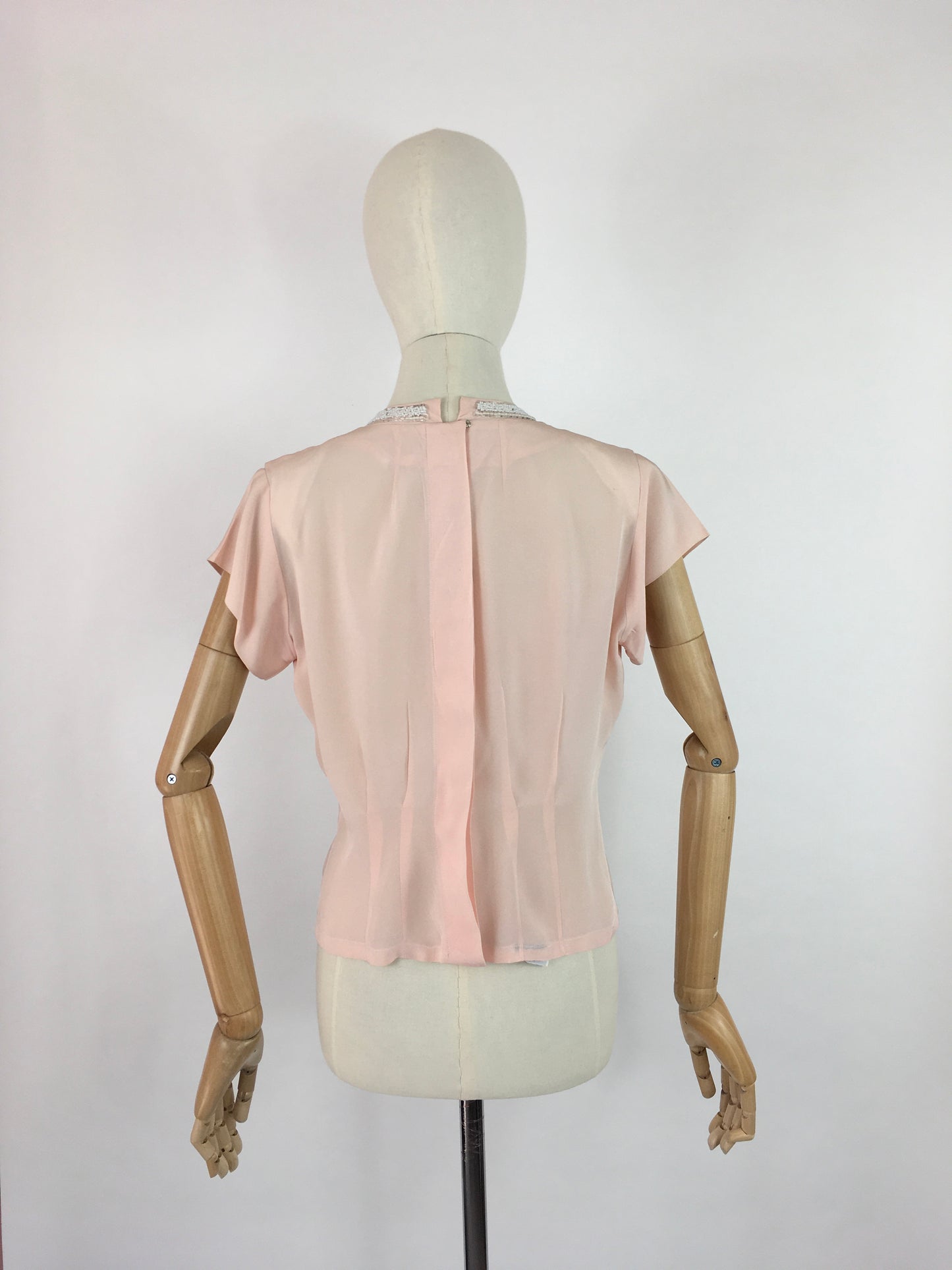 Original 1940s Soft Pink Blouse - With Beautiful Beaded Yoke Detailing