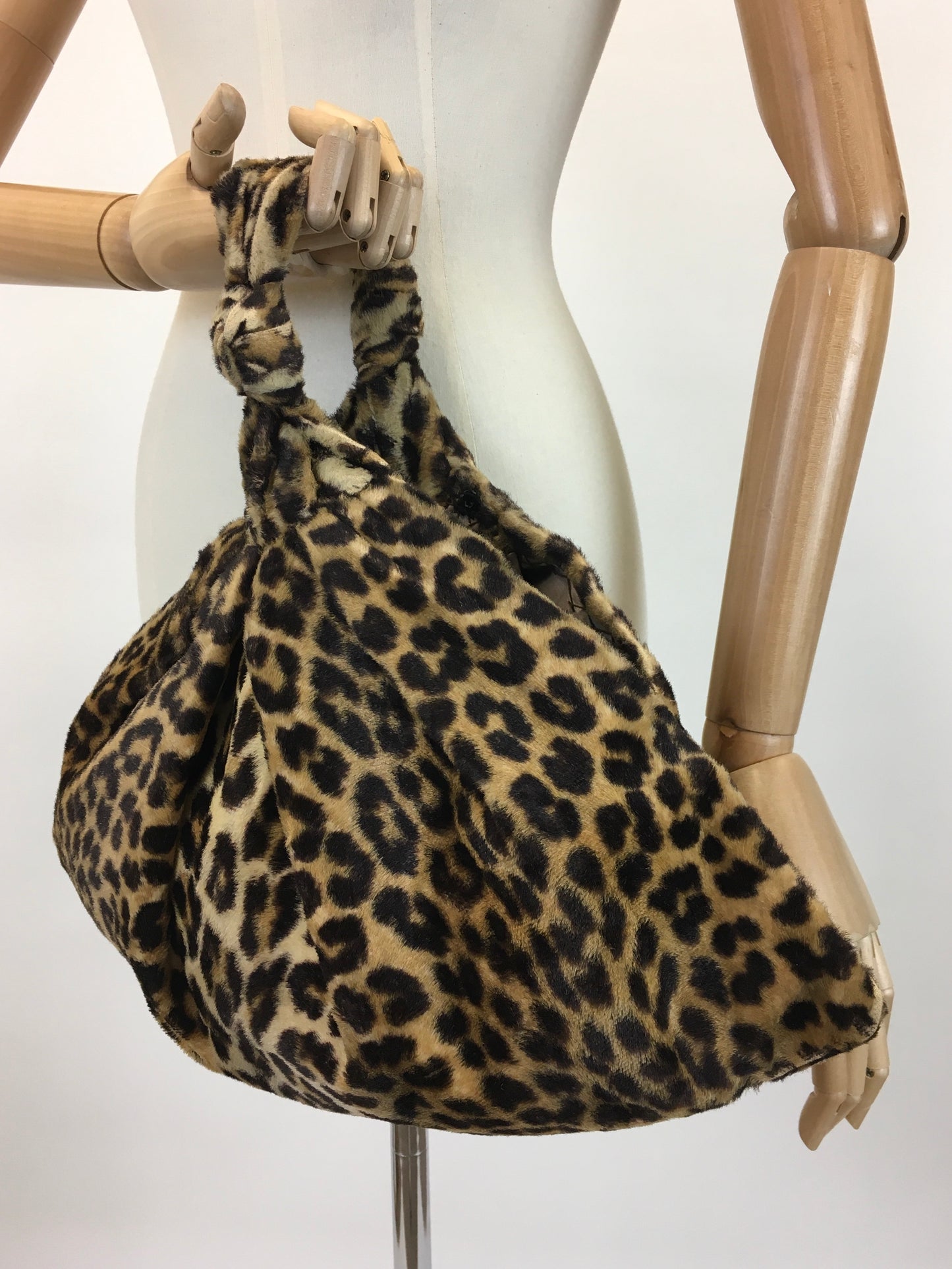 Original 1940's Fabulous Faux Fur Slouchy Handbag - In Leopard Print