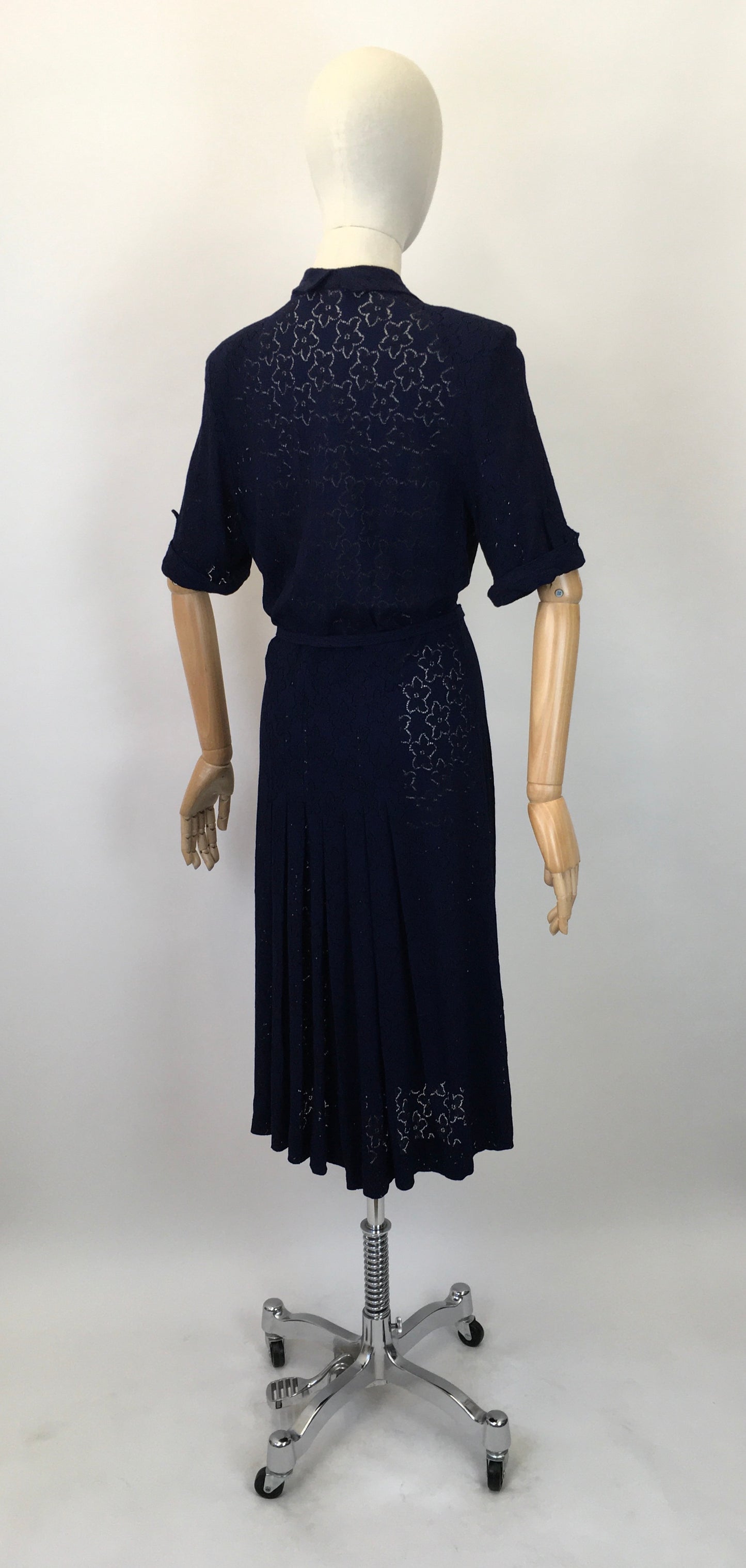 Original 1930's Stunning Lace Dress in a Classic Navy - With Exquisite Details